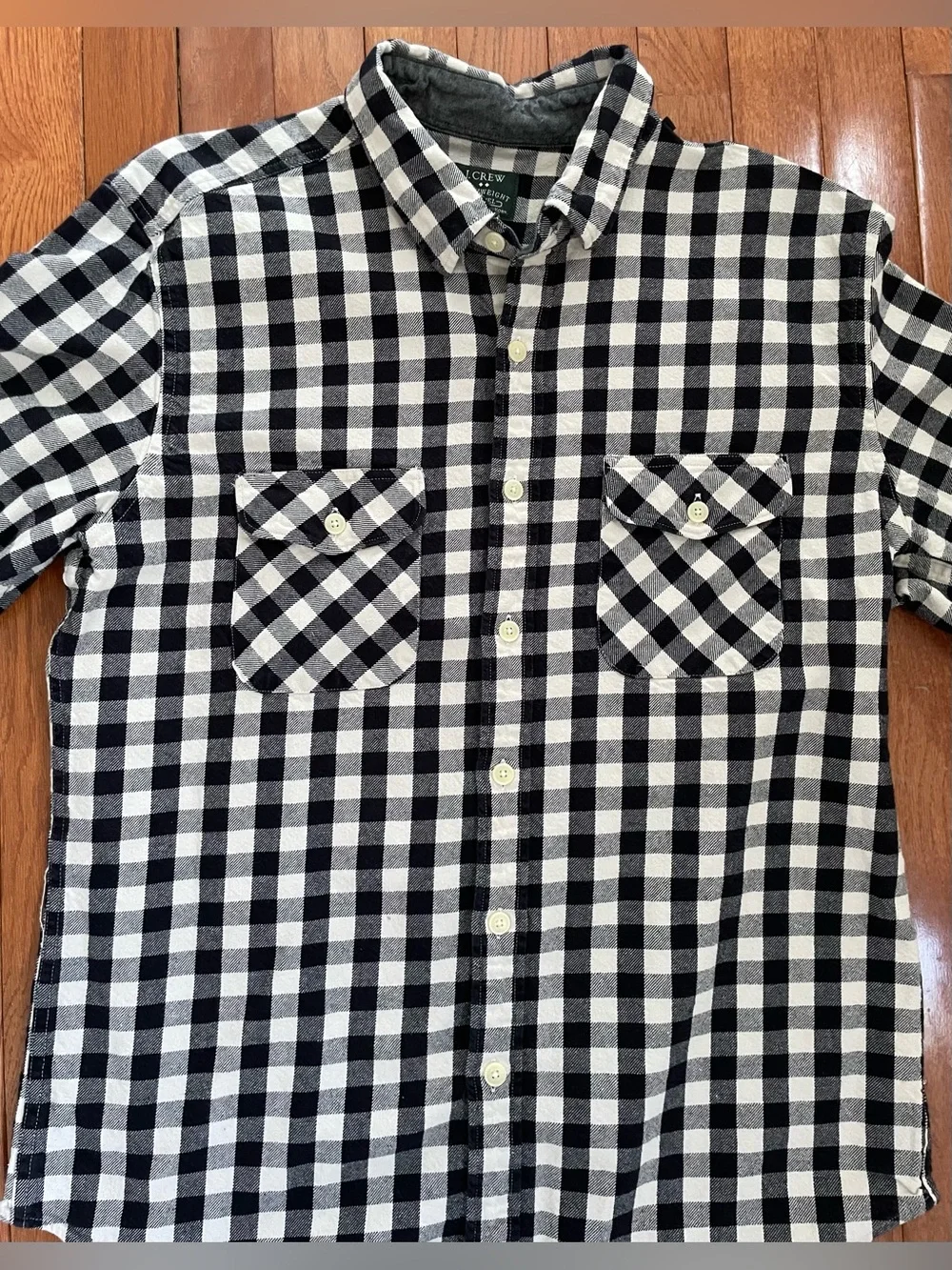 J.Crew Heavyweight Flannel Shirt L Black White Buffalo Check Button 100% cotton - Picture 2 of 6